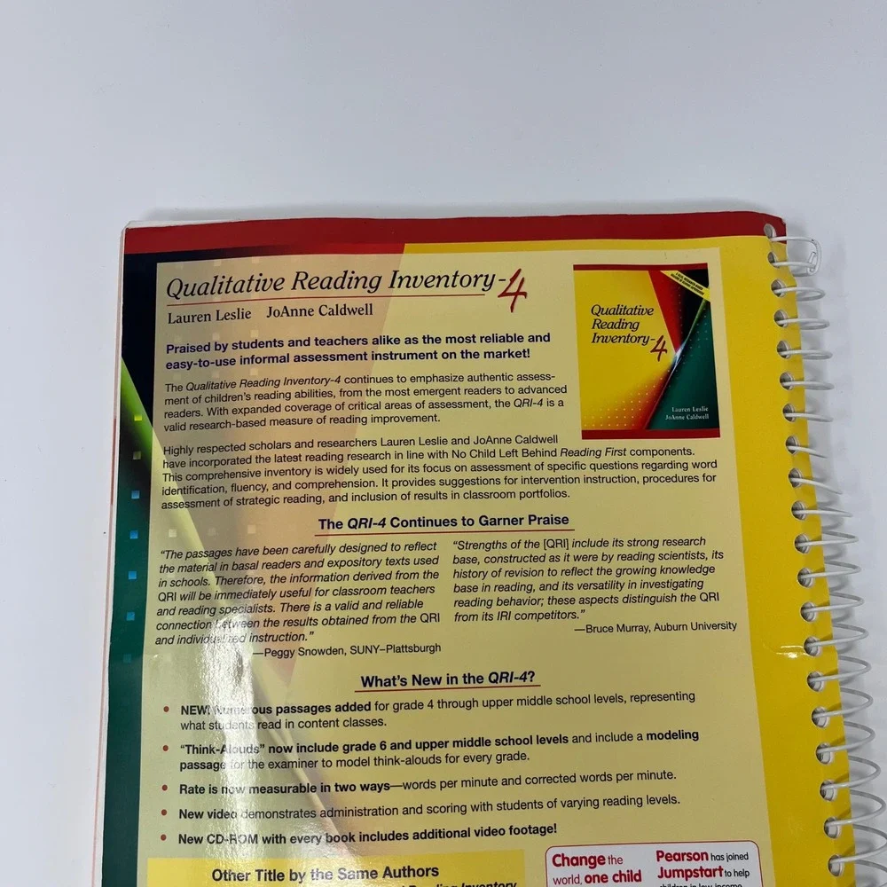 Qualitative Reading Inventory 4 QRI 4 Fourth‎ Edition With CD ROM Pearson